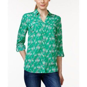 Charter Club Green Giraffe Print Long Sleeve Blouse Size 2X